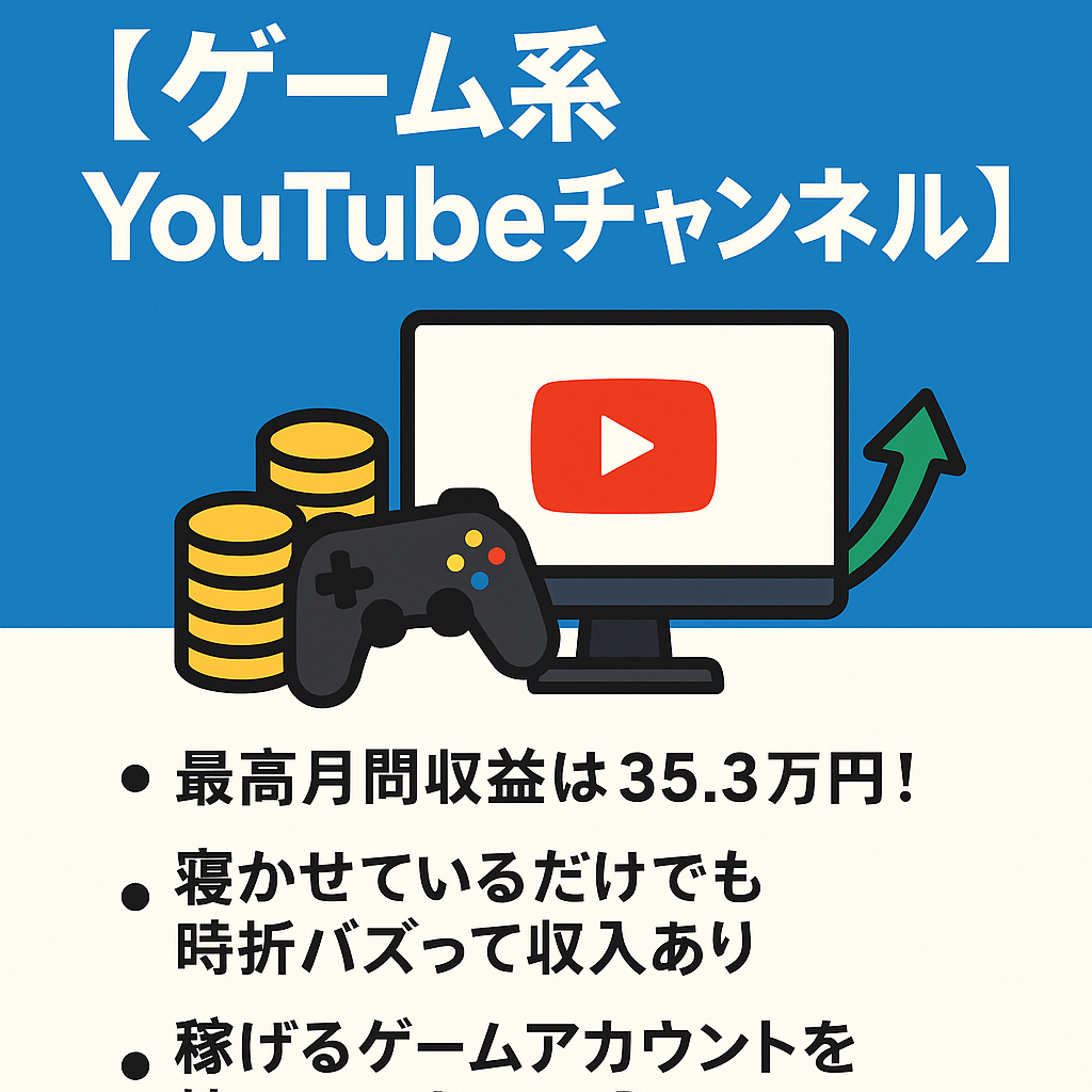 【ゲーム系  YouTubeチャンネル】最高収益月35.3万円・フォロワー1.6万人・ゲームアカウントのベースに最適