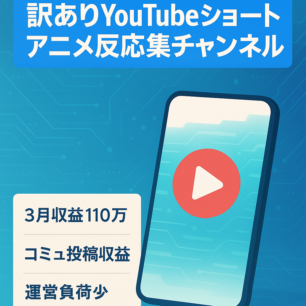 ！早い者勝ち！【3月収益110万】YouTube Shortsのアニメ系反応集チャンネル　コミュニティも高インプレッション【訳あり】