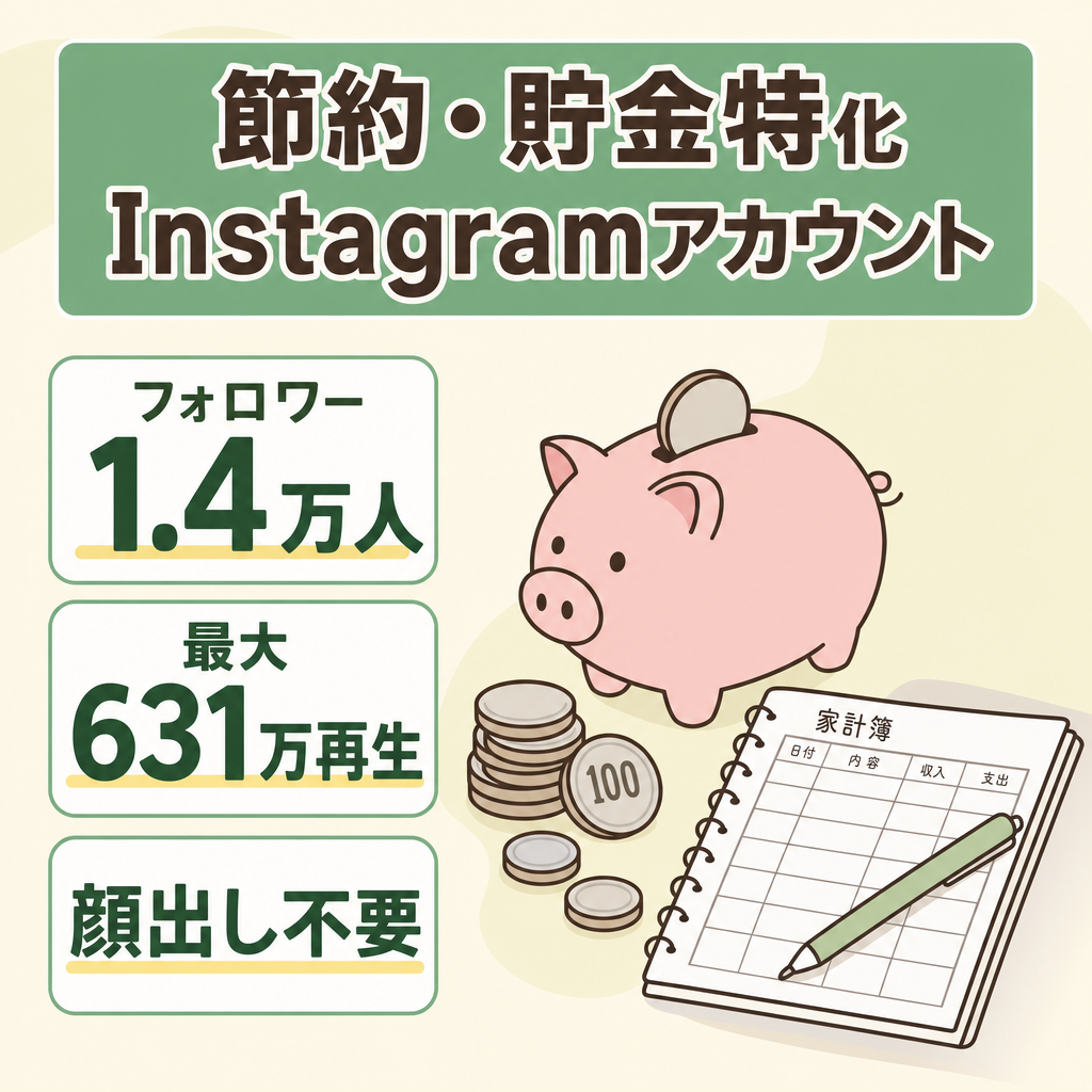 フォロワー1.4万人｜Instagram 節約・貯金特化 金融アカウント｜顔出しなし｜