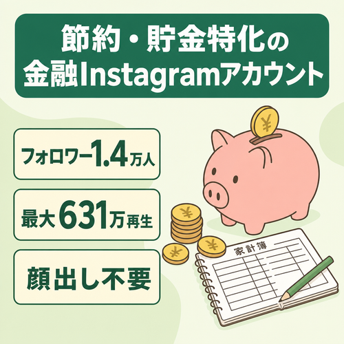 フォロワー1.4万人｜Instagram 節約・貯金特化 金融アカウント｜顔出しなし｜20代〜30代向け