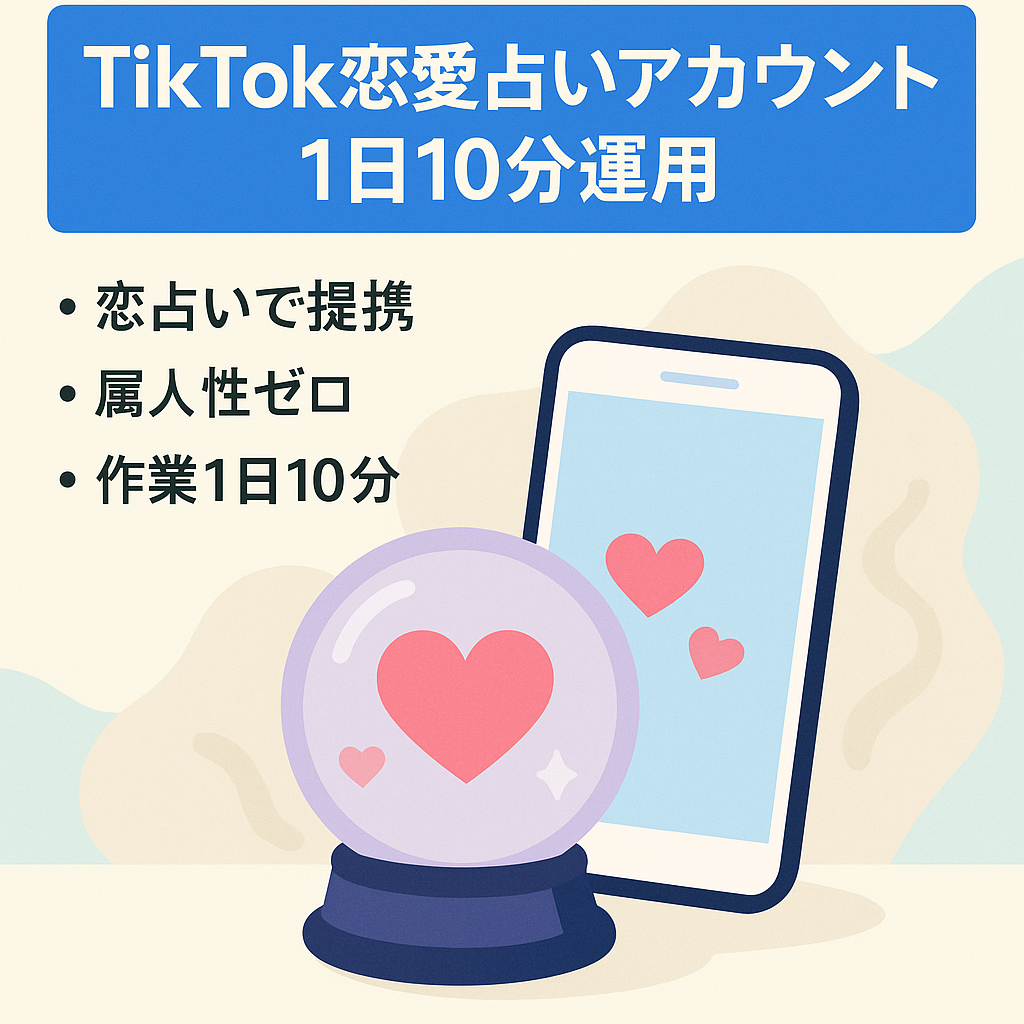 【収益化で爆益可】属人生なし　TikTok恋愛占いアカウント　作成１日１０分!