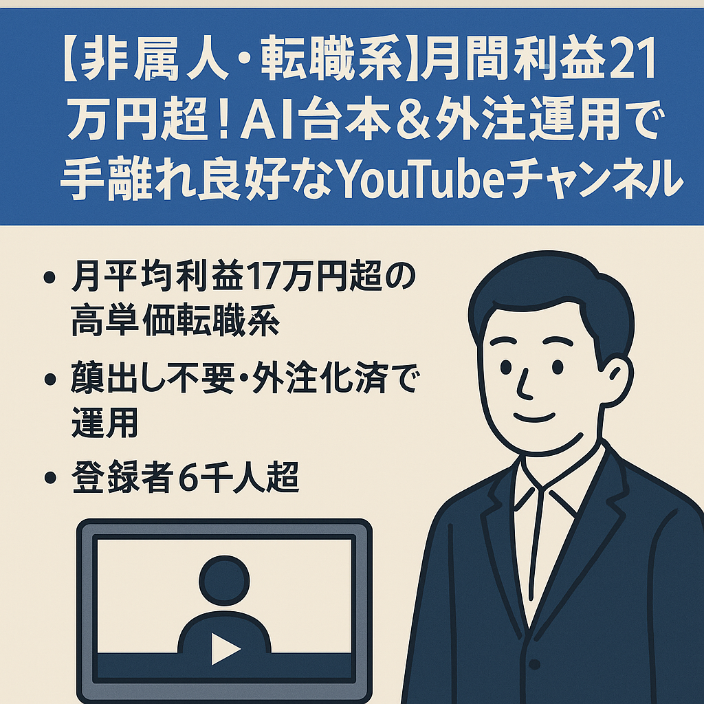【非属人・転職系】月間利益21万円超！AI台本&外注運用で手離れ良好なYouTubeチャンネル