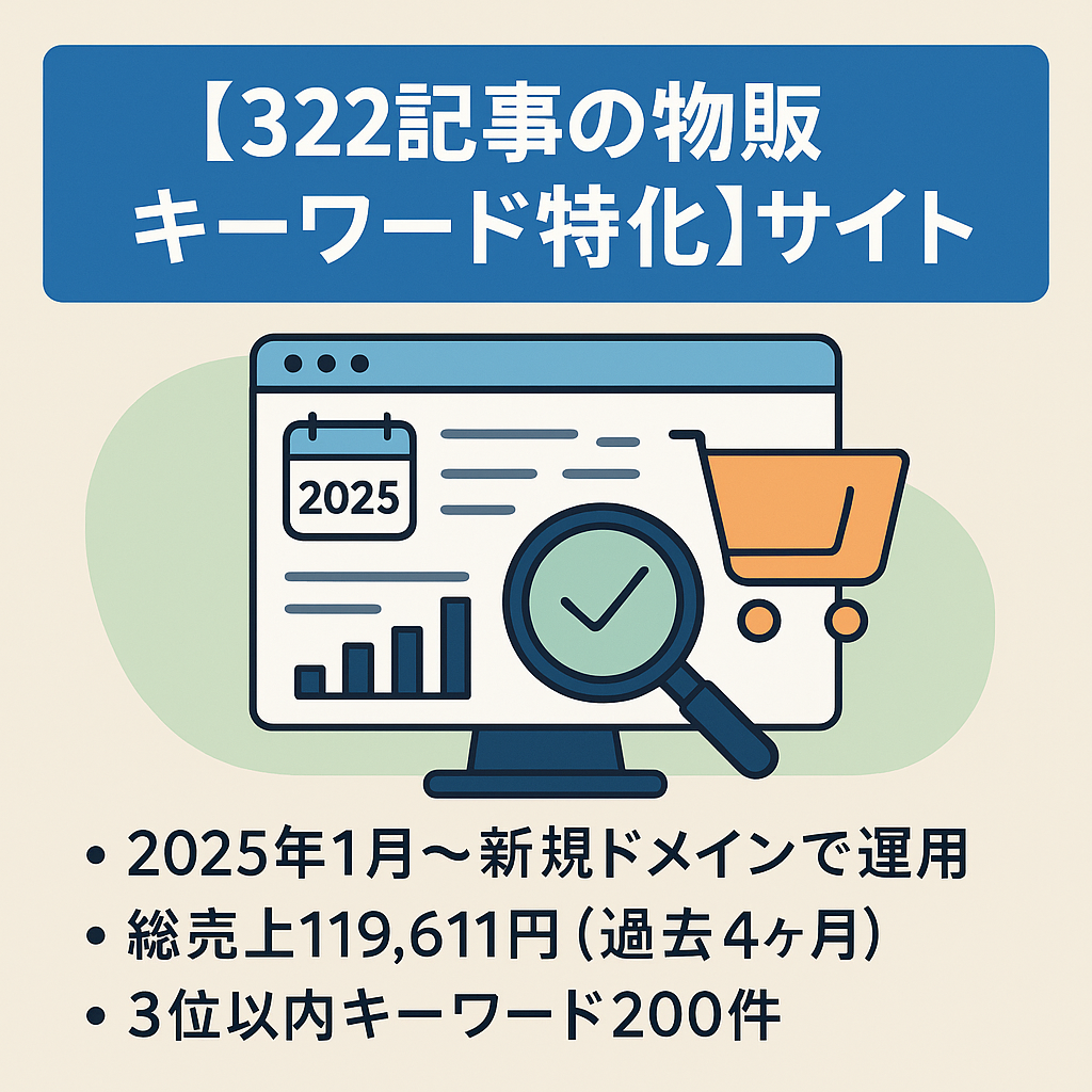 【322記事の物販キーワード特化。DA19】新規ドメイン2025年1月～運営・物販キーワード特化