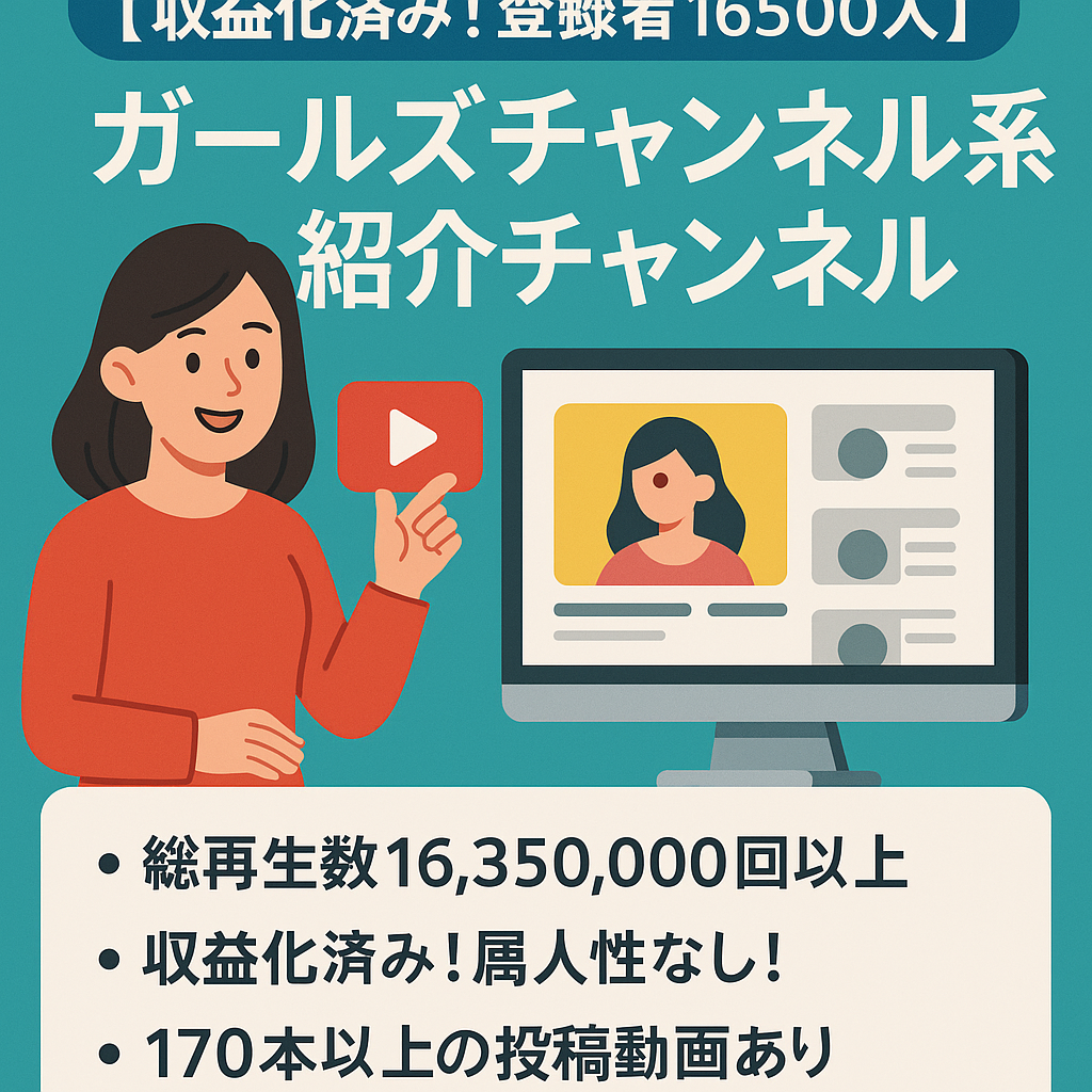 早い者勝ち【収益化済み！登録者16500人】ガールズチャンネル系紹介チャンネル【フル外注可能】