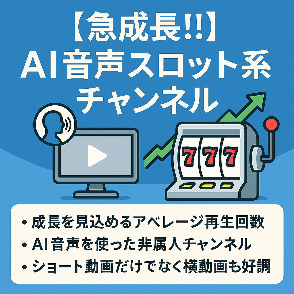 【急成長中!!非属人スロット系チャンネル】AI音声を使って登録者１万人越えの完全独自簡単運営！