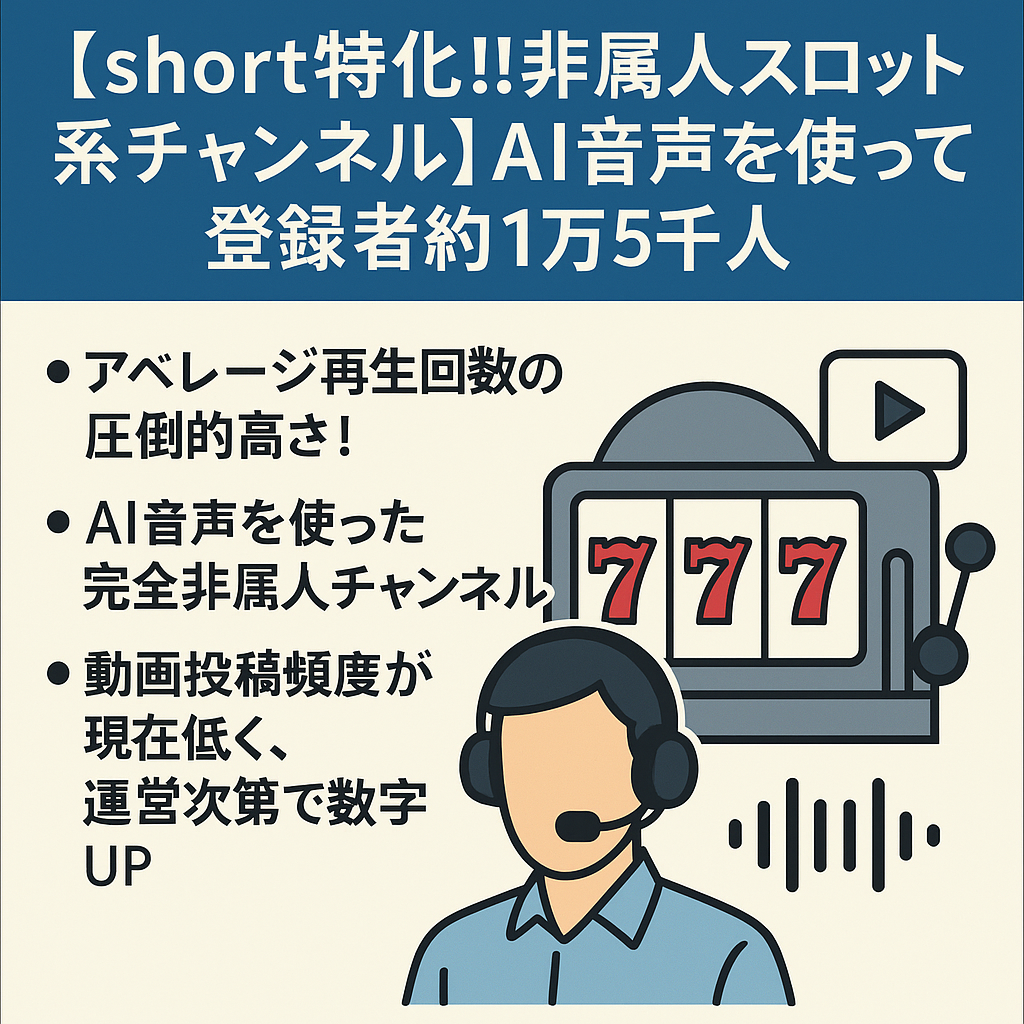 【short特化!!非属人スロット系チャンネル】AI音声を使って登録者約１万５千人！