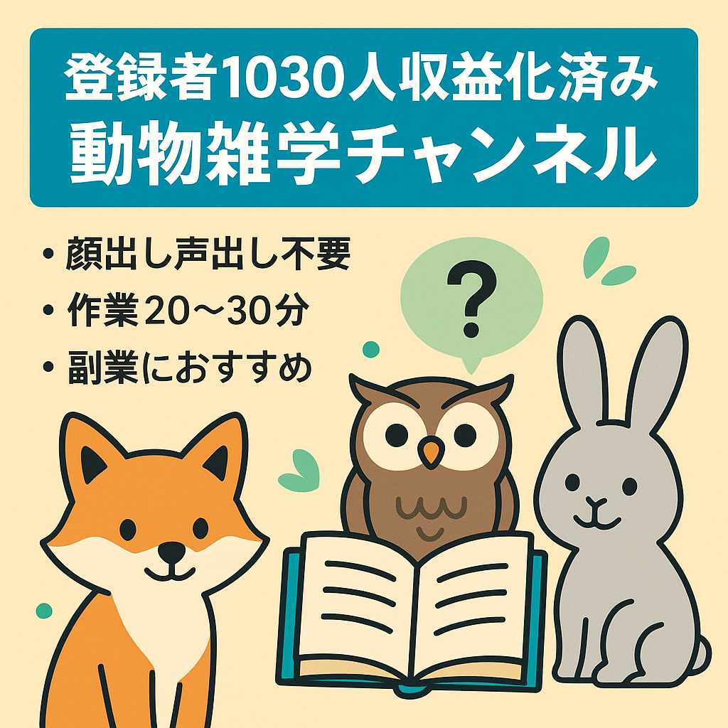 【登録者1030人収益化済み】動物系雑学チャンネル【属人性なし/顔出し声出し不要/副業におすすめ】