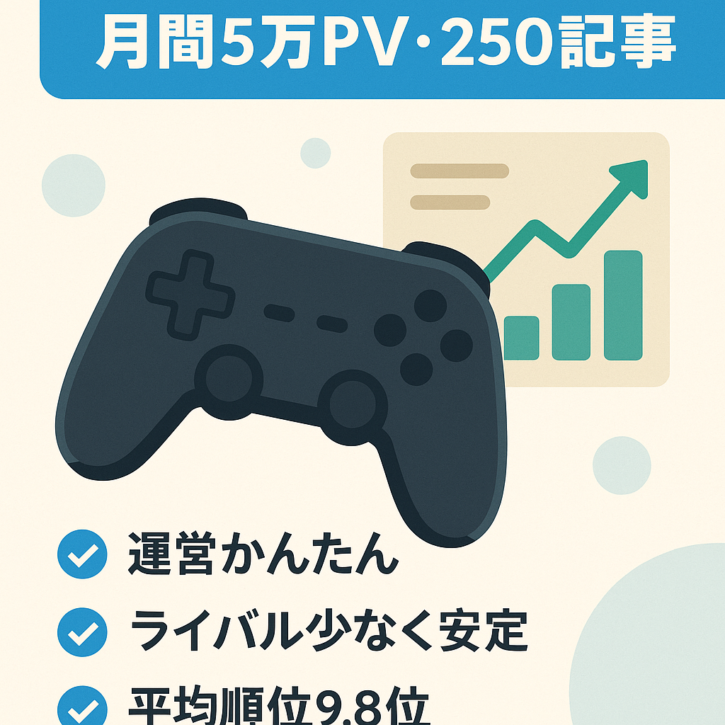 【平均月間PV5万以上】ゲーム特化サイトなのでブログ初心者でも簡単に運営できます【記事数250記事以上】
