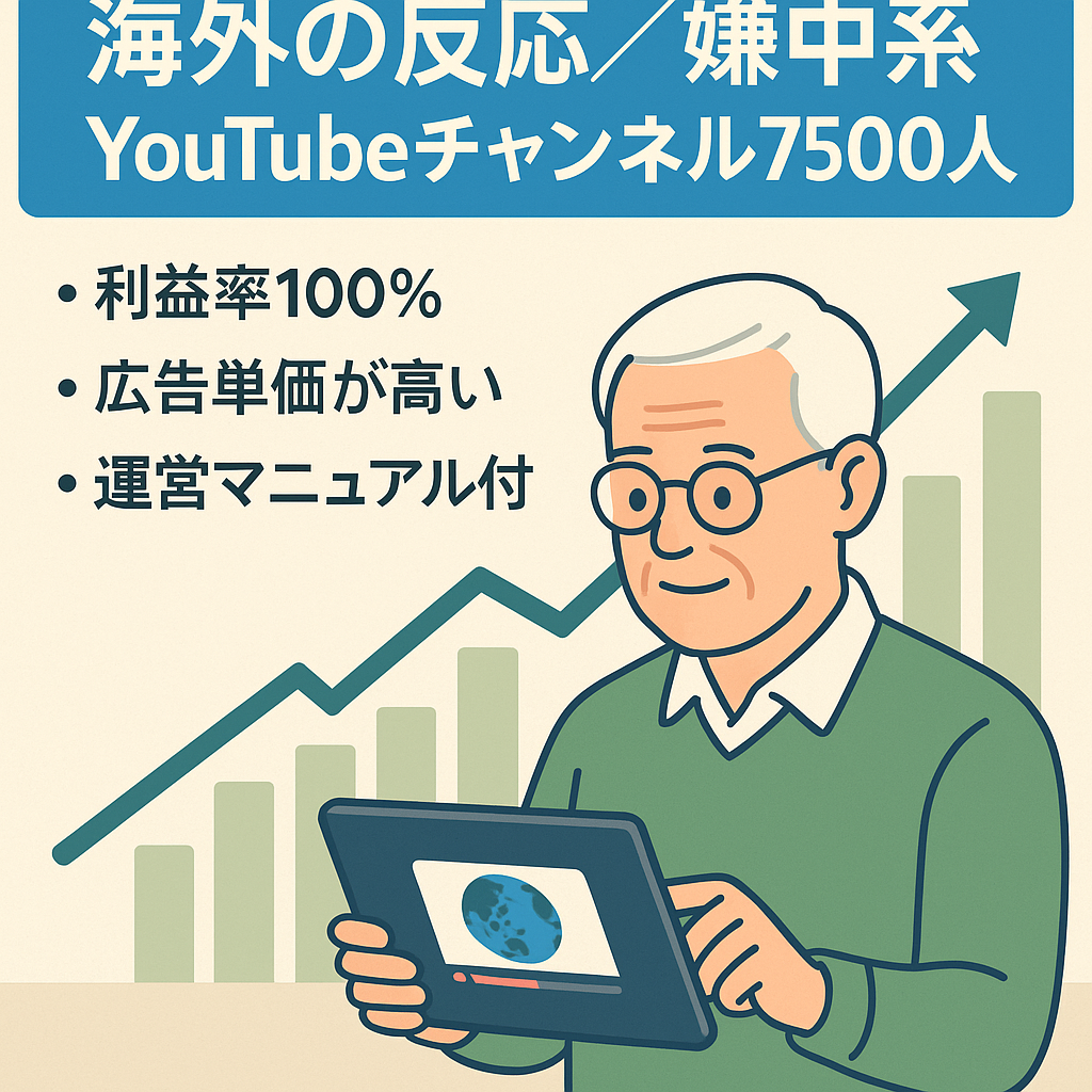 【YouTube収益化済みチャンネル売ります】海外の反応・嫌中系、フォロワー7500人以上