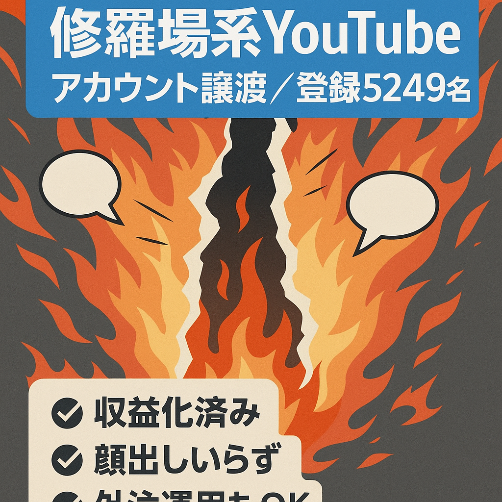 【収益化済み！チャンネル登録者5249名】顔出し不要の修羅場系YouTubeのアカウント譲渡！
