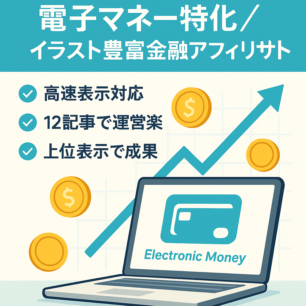 【某電子マネー特化金融アフィリエイトメディア】豊富なイラストや独自記事が目玉の金融アフィリエイトサイト