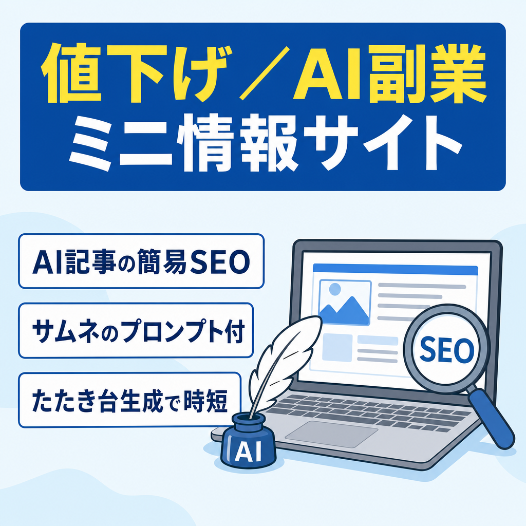 【値下げ◯】AI副業希望者向けミニ情報サイト【AI記事簡易SEO対策】