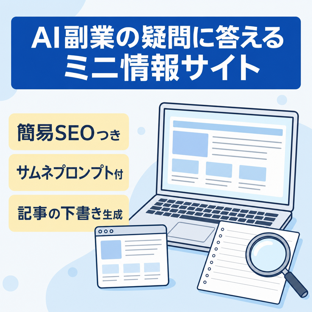 【値下げ◎】AI副業に興味がある方の疑問に答えるミニ情報サイト【AI生成記事を簡易SEO対策】