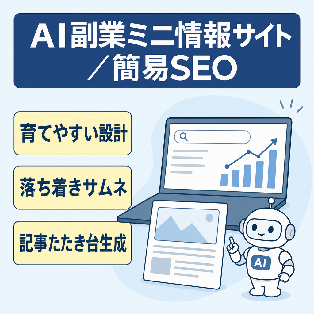 【6/30まで値下げ中】AI副業に関する疑問に答えるミニ情報サイト【AI生成記事を簡易SEO対策】