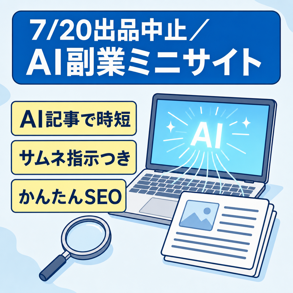 【7/20出品中止 最終値下げ】AI副業に関する疑問に答えるミニ情報サイト【AI生成記事を簡易SEO対策】