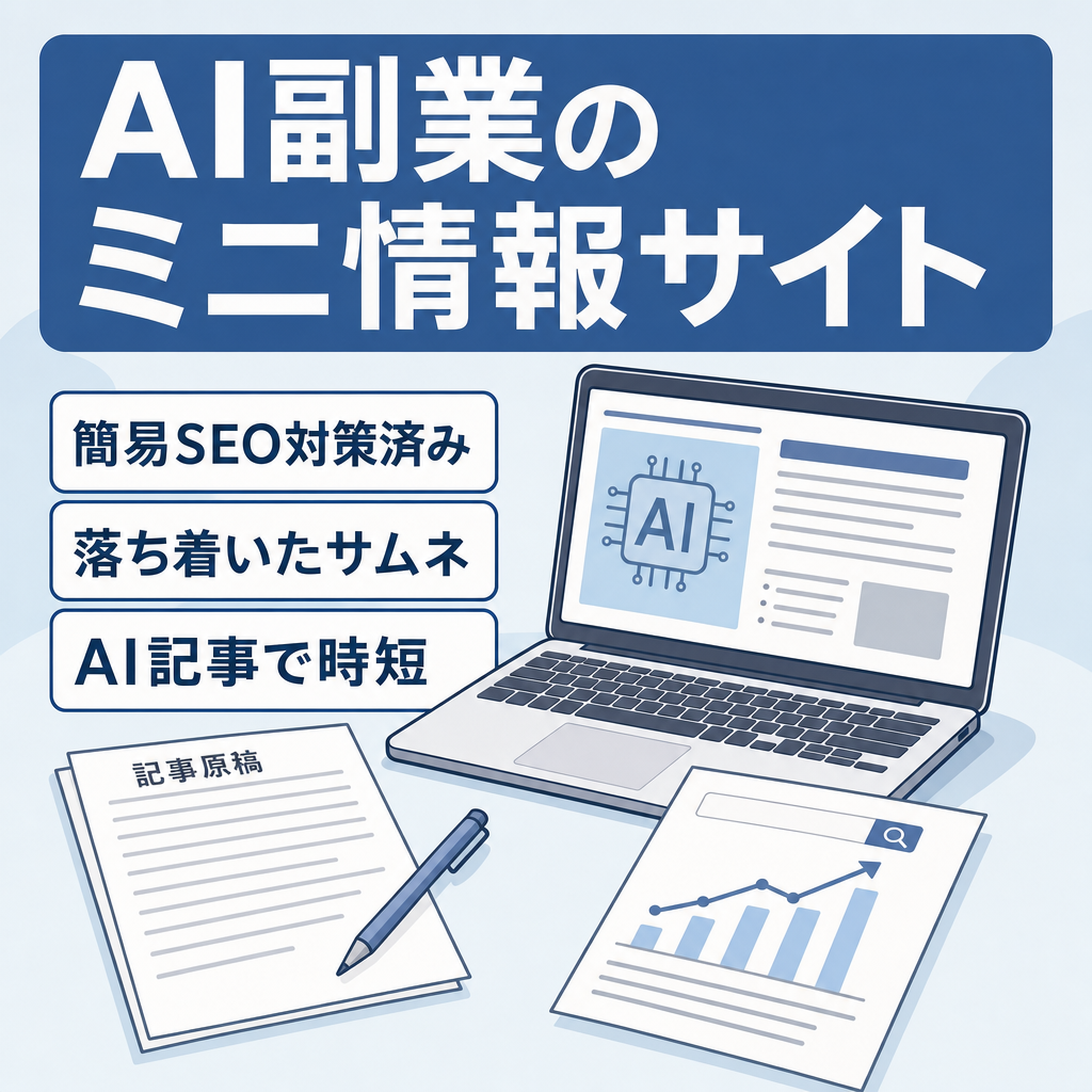 【最終値下げ】AI副業に関する疑問に答えるミニ情報サイト【AI生成記事を簡易SEO対策】