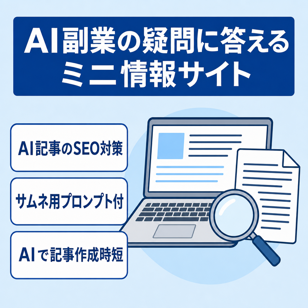 【値下げ◎】AI副業に関する疑問に答えるミニ情報サイト【AI生成記事を簡易SEO対策】