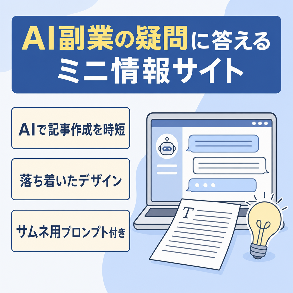 【値下げ◎】AI副業に関する疑問に答えるミニ情報サイト【AIで時短可能】