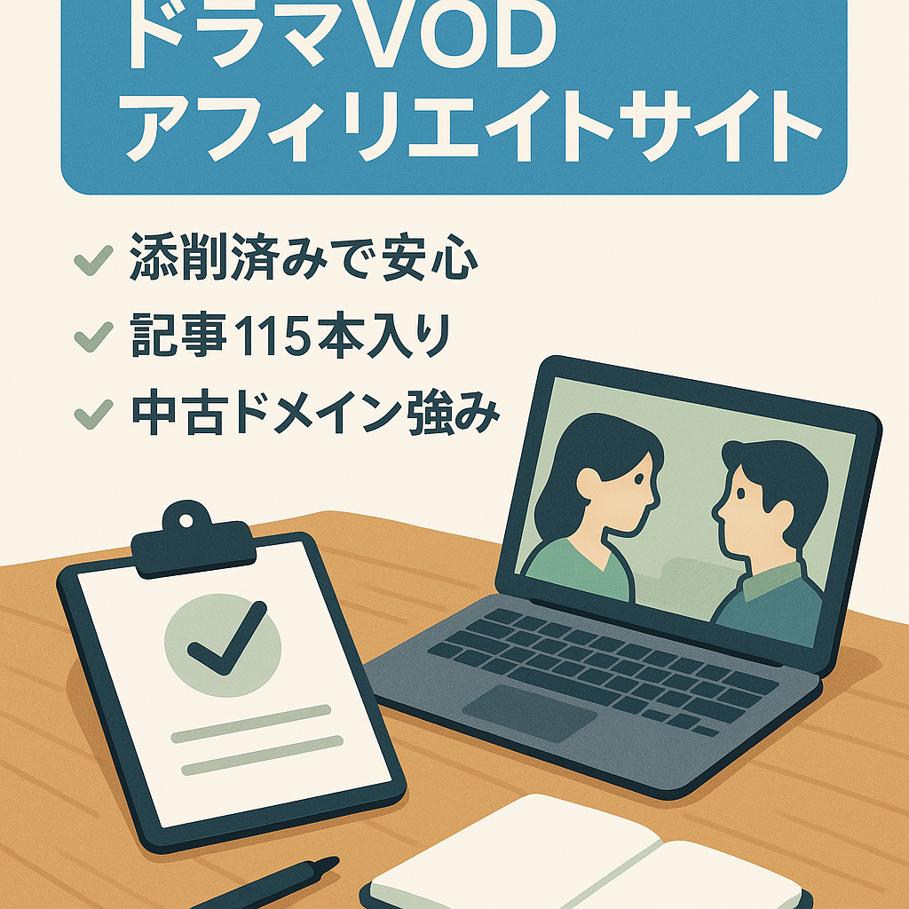 【収益実績あり】VODアフィリエイト最新ドラマサイト！中古ドメイン使用・記事数115・文字数最大10,000字以上記事有