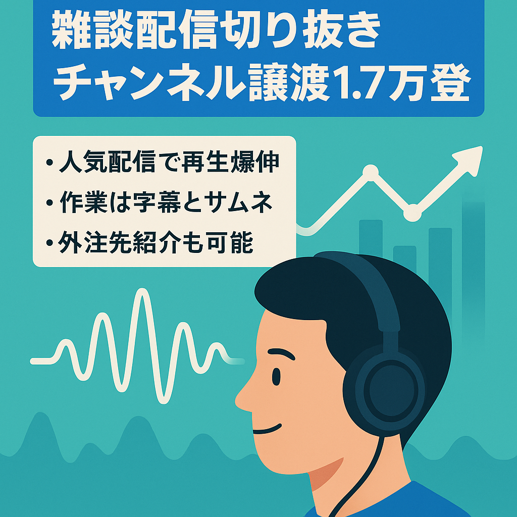 【あの超人気雑談配信者の切り抜きチャンネル】最高収益額56万円！登録者数1.7万人のチャンネルを譲渡いたします