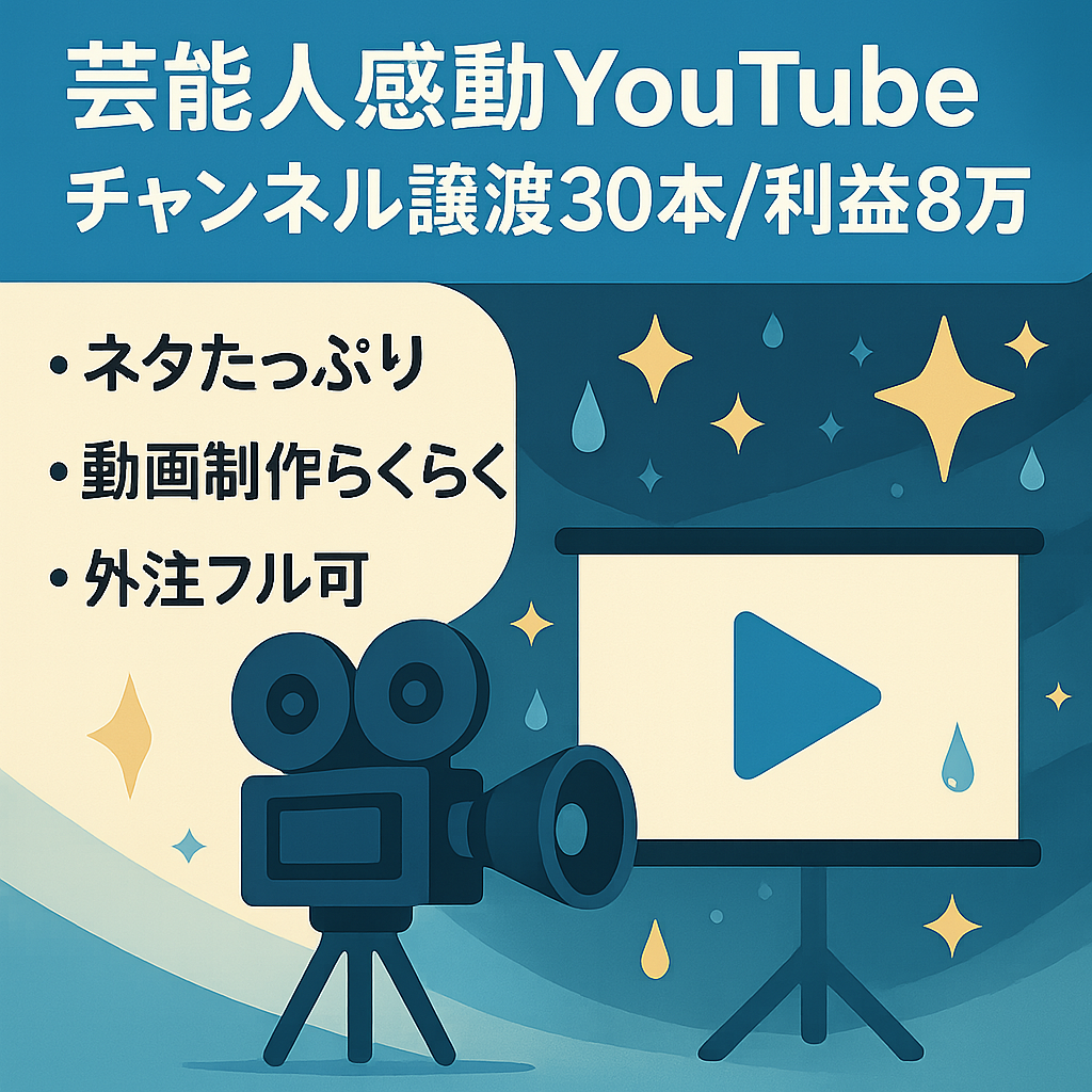 【動画30本付き】芸能人×感動のYouTubeチャンネル譲渡【平均利益８万円】