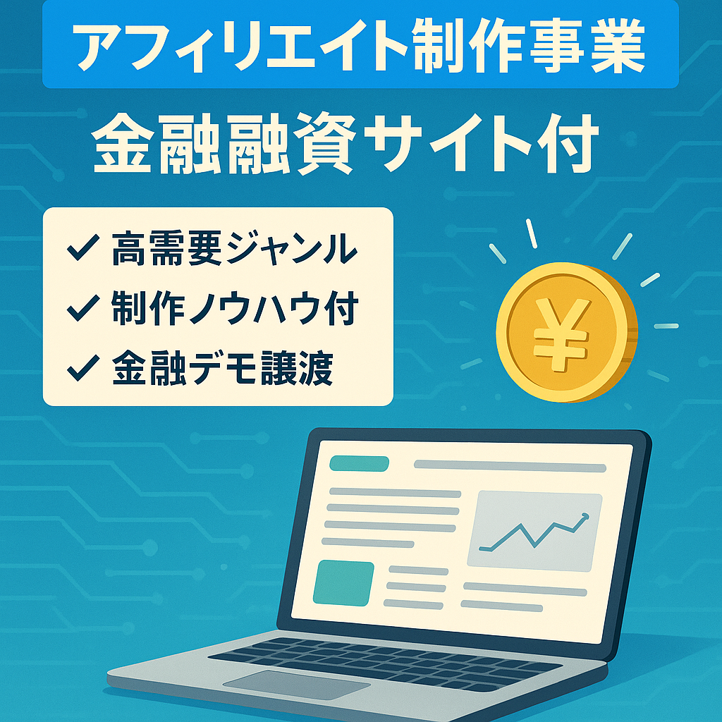 アフィリエイトサイト制作事業+資金融資ジャンルDEMOサイトのセット譲渡【高収益+高単価+高需要+AIフル活用】