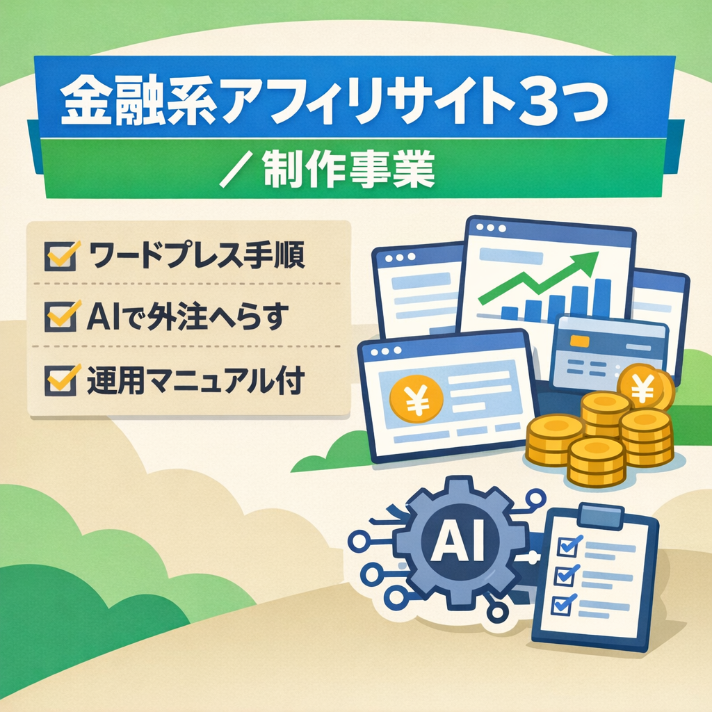 アフィリエイトサイト3つ（人気金融関連等）+アフィリサイト制作事業売却