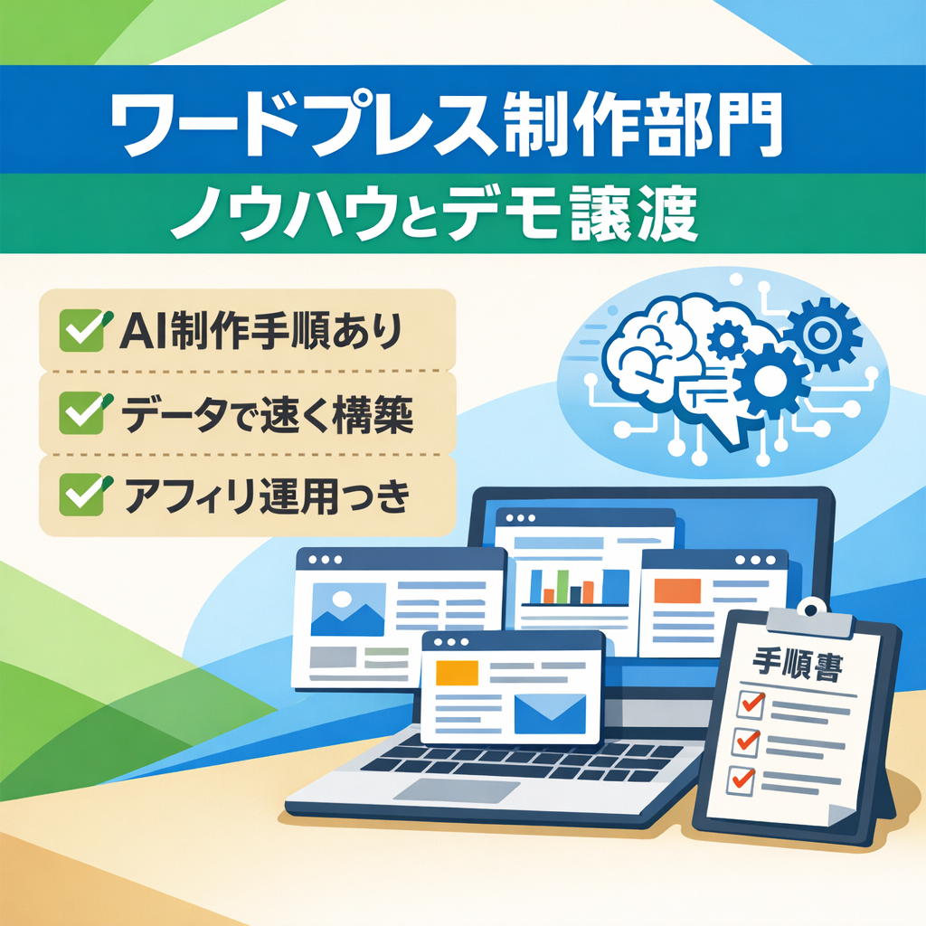 WEB制作会社のWordpressホームページ制作部門とノウハウ+アフィリエイト制作ノウハウ+DEMOサイト複数譲渡