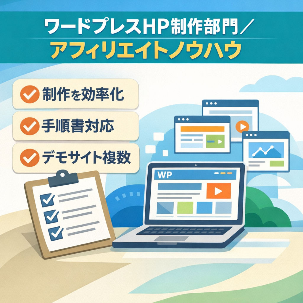 WEB制作会社のWordpressホームページ制作部門とノウハウ+アフィリエイト制作ノウハウ+DEMOサイト複数譲渡