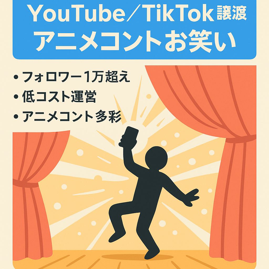 本日終了！【TikTok1万人】アニメコント・お笑いYouTubeチャンネルとTiktokアカウントの譲渡