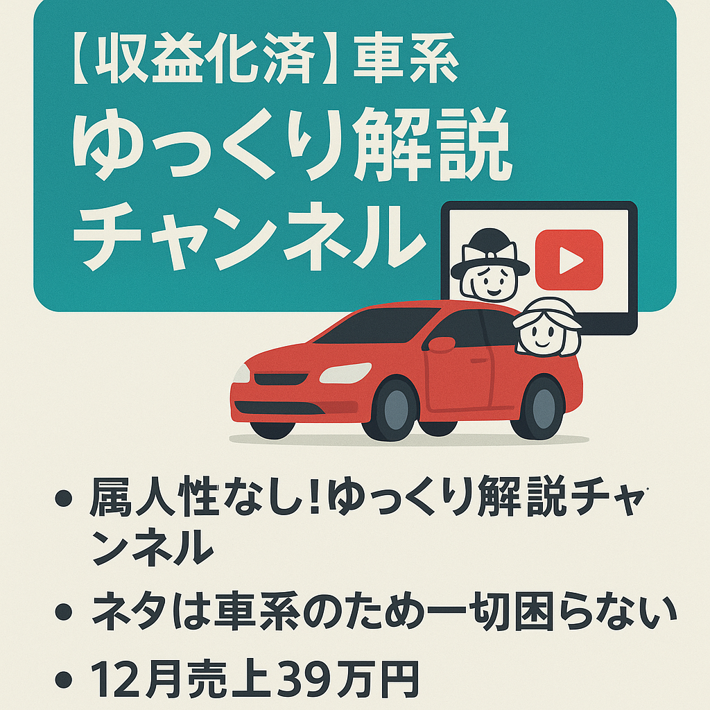 【収益化済/登録者6500人超/属人生無し】車系ジャンル・ゆっくり解説チャンネル
