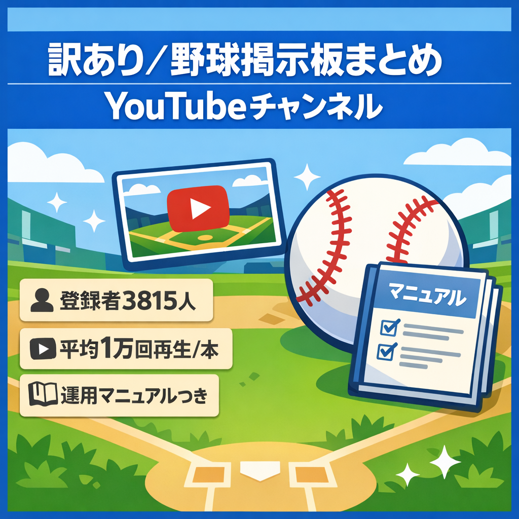 訳あり：登録者3815人！野球2chまとめyoutubeチャンネル！マニュアル有り