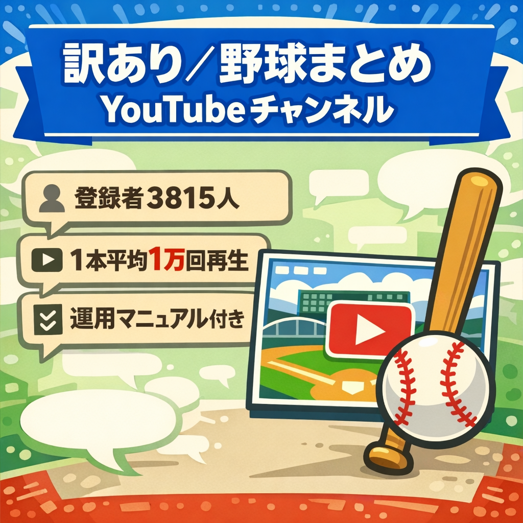 訳あり：登録者3815人！野球 2chまとめyoutubeチャンネル！マニュアル有り