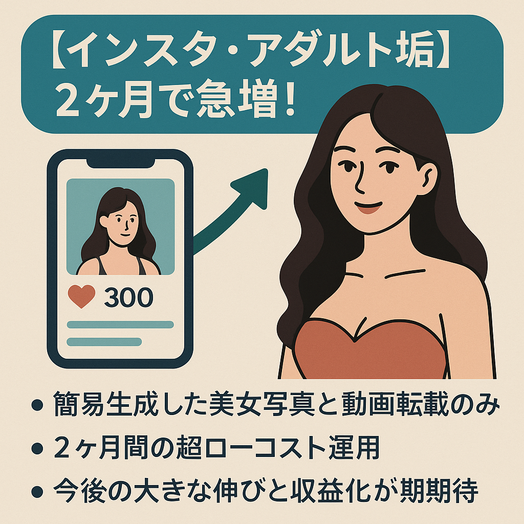 リポスト：【インスタ・アダルト垢】2ヶ月程度のコスト0運用で登録者300人にまで急増！今後の拡大見込みと収益可能性大。