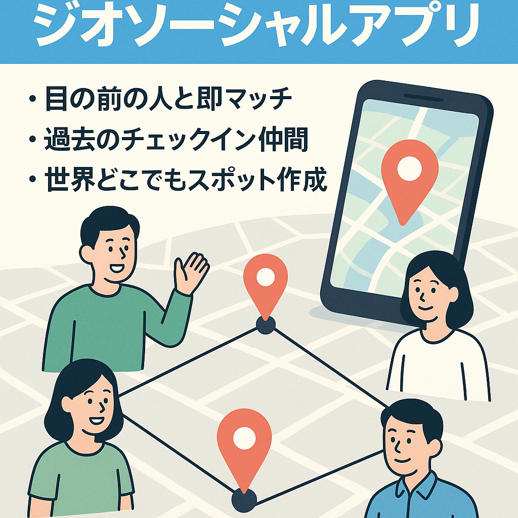 同じスポットにチェックインしている人と繋がるジオソーシャルアプリ