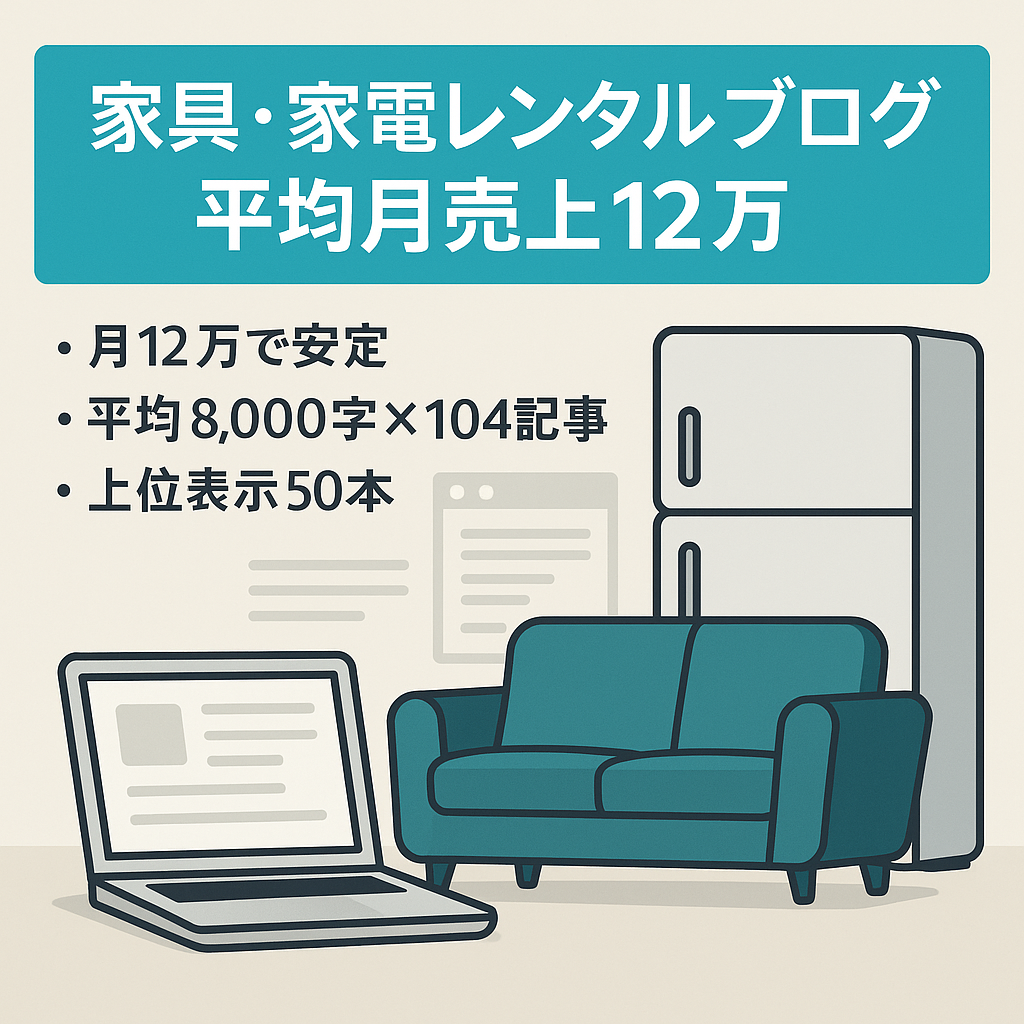 【売上平均 月12万円】家具・家電のレンタル特化ブログ｜平均8,000字×104記事｜