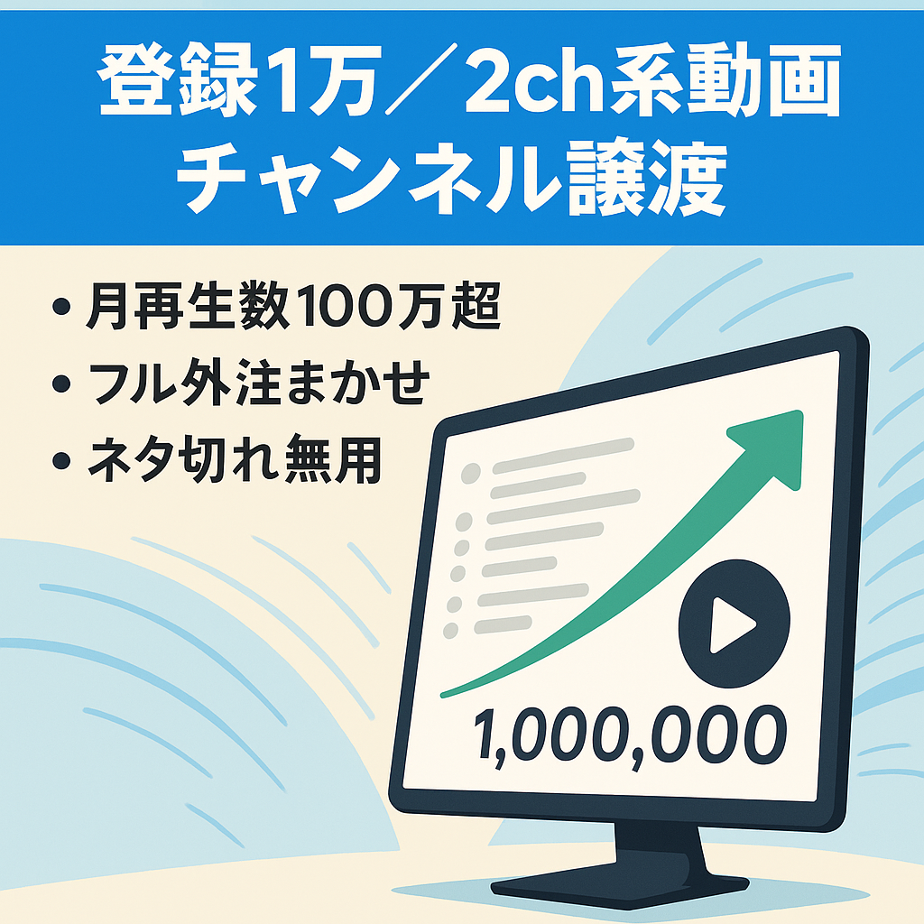 【フル外注可能/8月収益48万円】登録者1万人超え！2ch系チャンネル譲渡