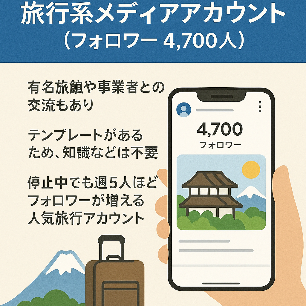 【即決可】有償PR実績あり・旅行系メディアアカウント（フォロワー4,700人）