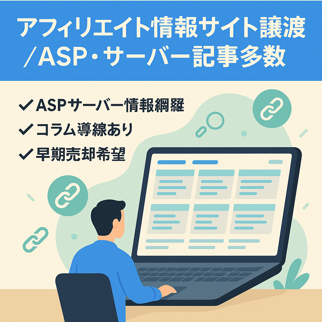 アフィリエイト特化の情報掲載サイト一式譲渡｜ASP・サーバー紹介記事多数で即運用可