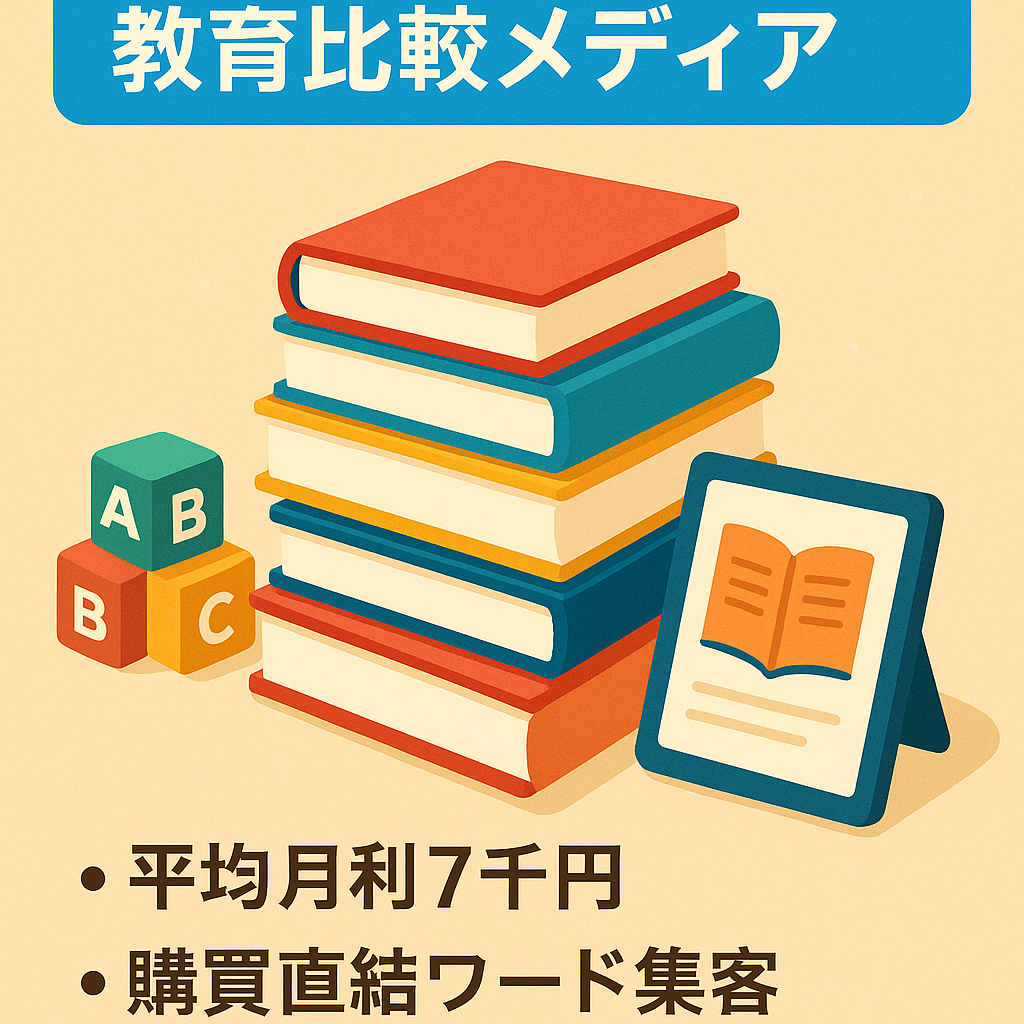 平均月利7,000円】書籍配送・知育関連サービスの比較メディア｜教育・学習ジャンル｜検索流入メイン｜運営歴3年