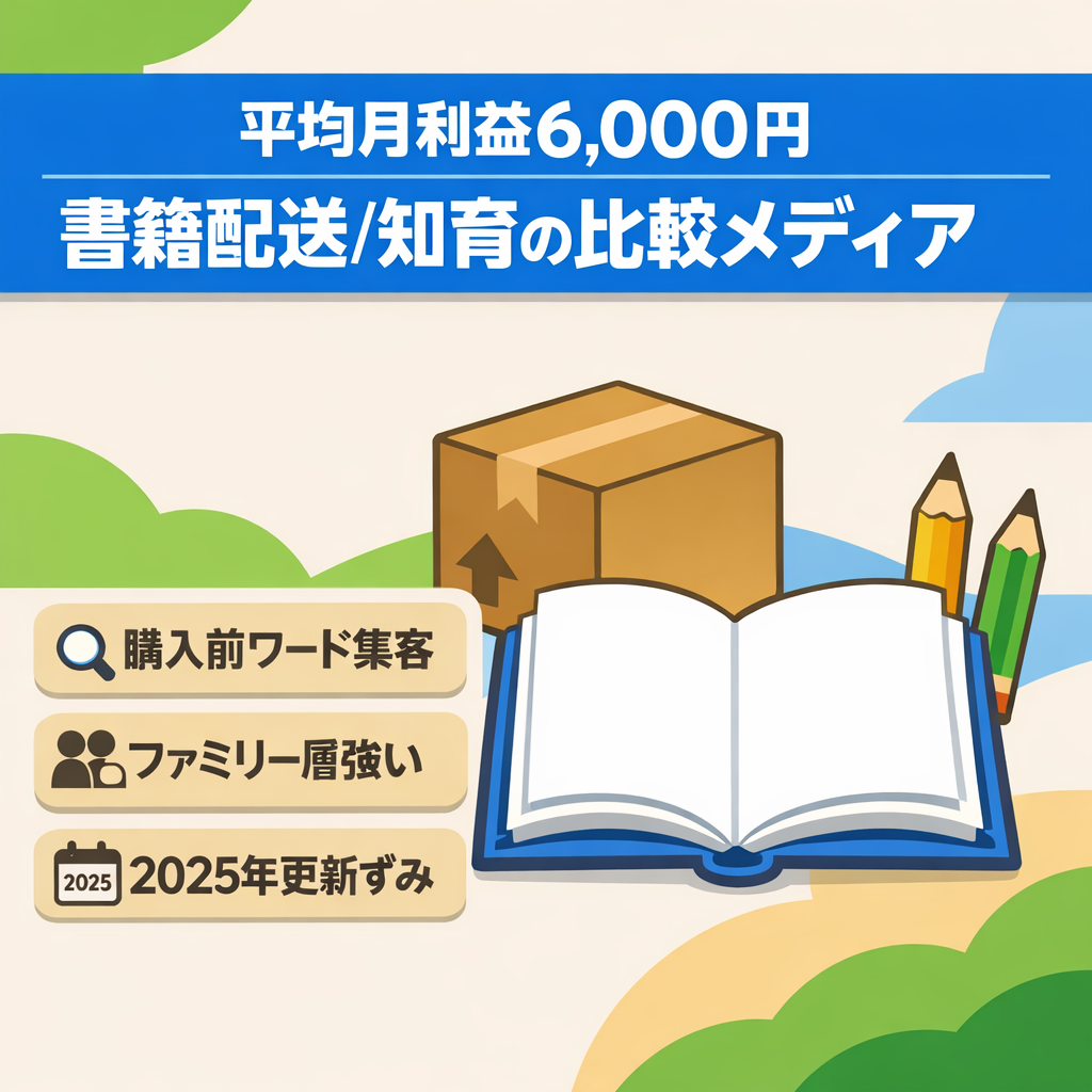 平均月利6,000円】書籍配送・知育関連サービスの比較メディア｜教育・学習ジャンル｜検索流入メイン｜運営歴3年