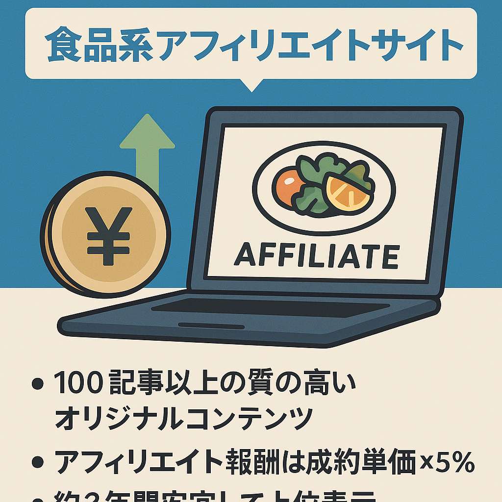 【直近12ヶ月の平均収益3万円】食品系アフィリエイトサイト【ジャンル上位独占記事多数】