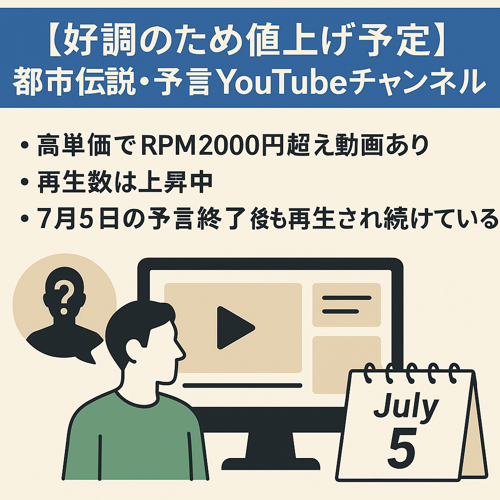 【好調のため値上げ予定】非属人化 / 登録者14,000人超でRPM2000円以上の高単価もある、都市伝説・予言YouTubeチャンネルのアカウント譲渡【早期売却希望】