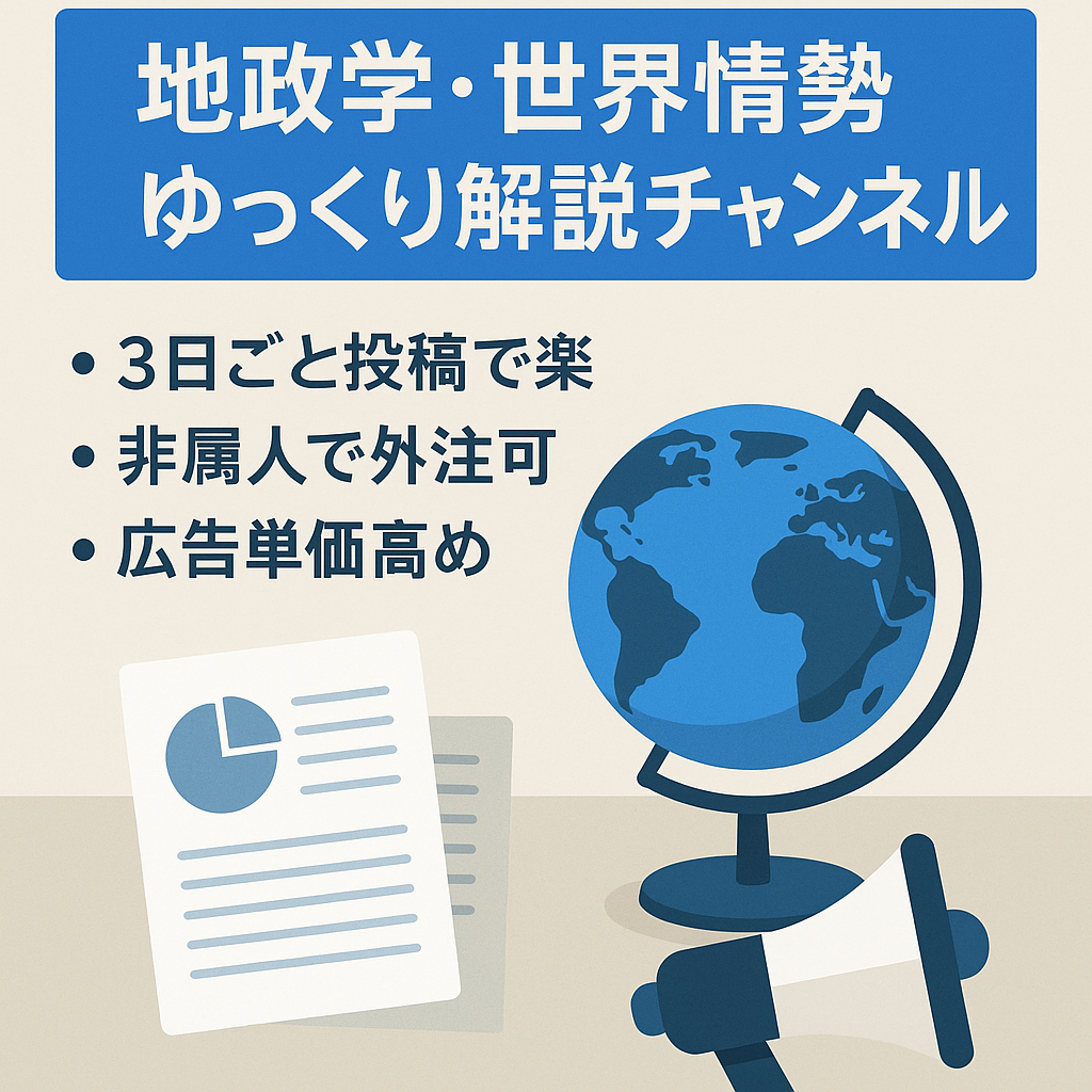 早い者勝ち！【3日に1本投稿】地政学・世界情勢ゆっくり解説チャンネルの譲渡【顔出し無し・非属人】