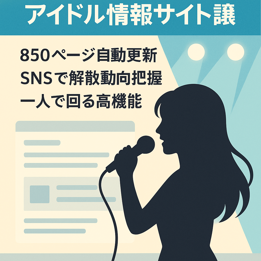 🎀【AdSense通過済】女性アイドルグループ情報の網羅型メディアサイト｜850ページ超・CMSによるページ自動生成・ソート機能付き・メディア事業譲渡（Wix運用）