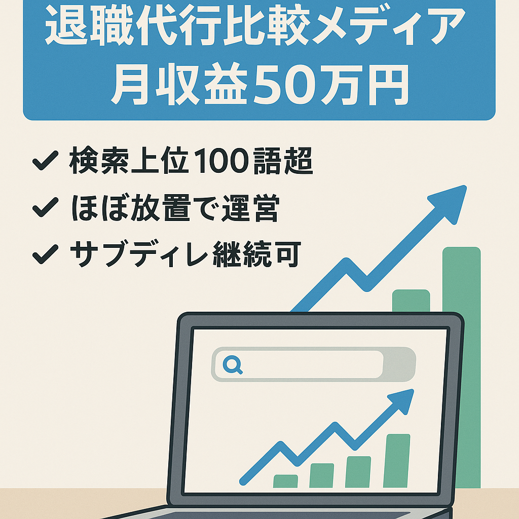 【月収益50万円】退職代行業界比較メディア　上位表示キーワード多数！！