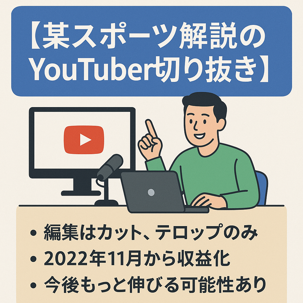 【某スポーツ解説のYouTuber切り抜き】年間売上3200万円（利益1440万円）（2024年）/MAX月売上480万円/チャンネル登録10万超え/2022/11~現在まで運営中