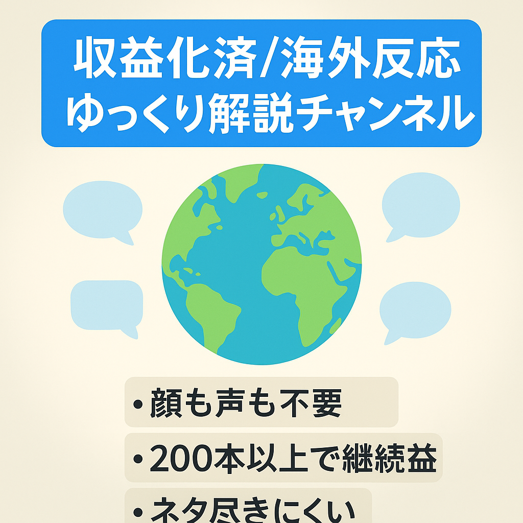 【収益化済/登録者3.9万人/属人性なし】海外の反応・ゆっくり解説チャンネル【最終値下げ】