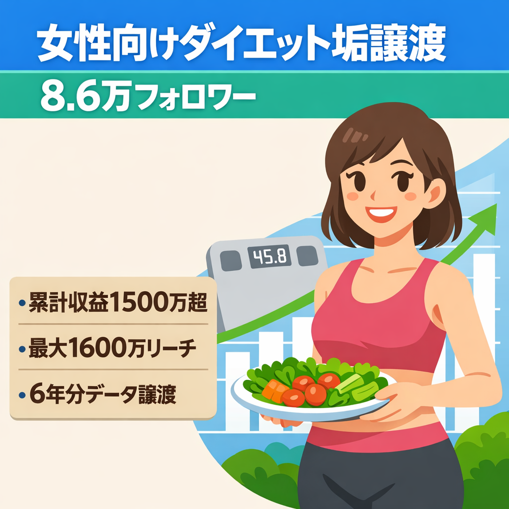 【収益1,500万超】8.6万フォロワー女性向けダイエット垢｜月間最大1,600万リーチ実績｜6年分の「勝てる」運用データ譲渡