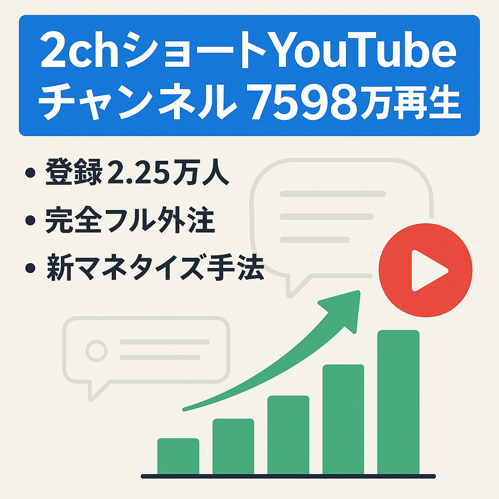 【2chショート専用】過去1年で7,598万再生/フル外注運営中/2.25万人登録